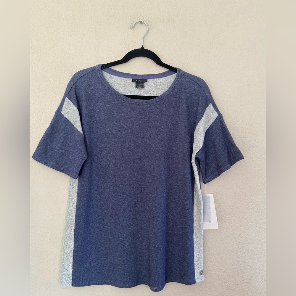 Natori Chi Women's Blue and Gray Top loungewear French Terry comfort Sz S NWT